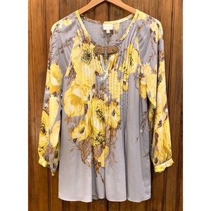 Tracy Reese Grey Yellow Floral Silk Tunic Sz S